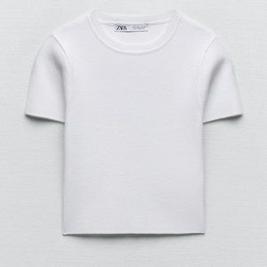 Zara Basic Cropped Knit Top in White Size Medium